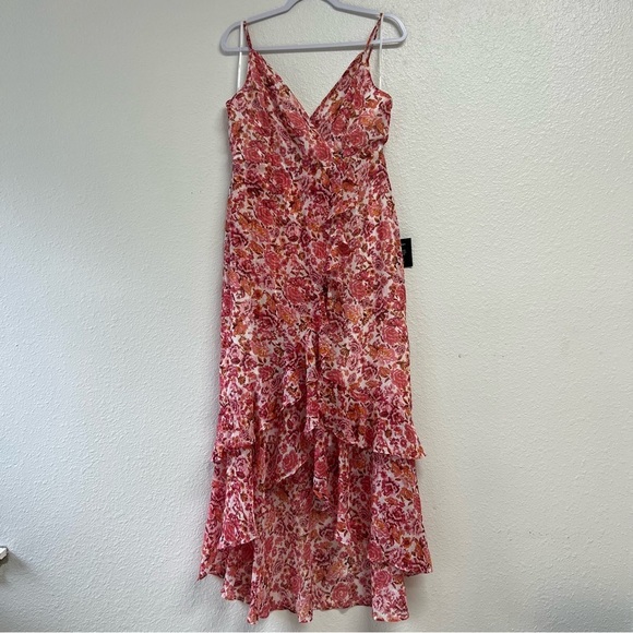 Lulus Always Enchanting Pink Floral Metallic Ruffled High-Low Dress Size Large - Picture 6 of 16